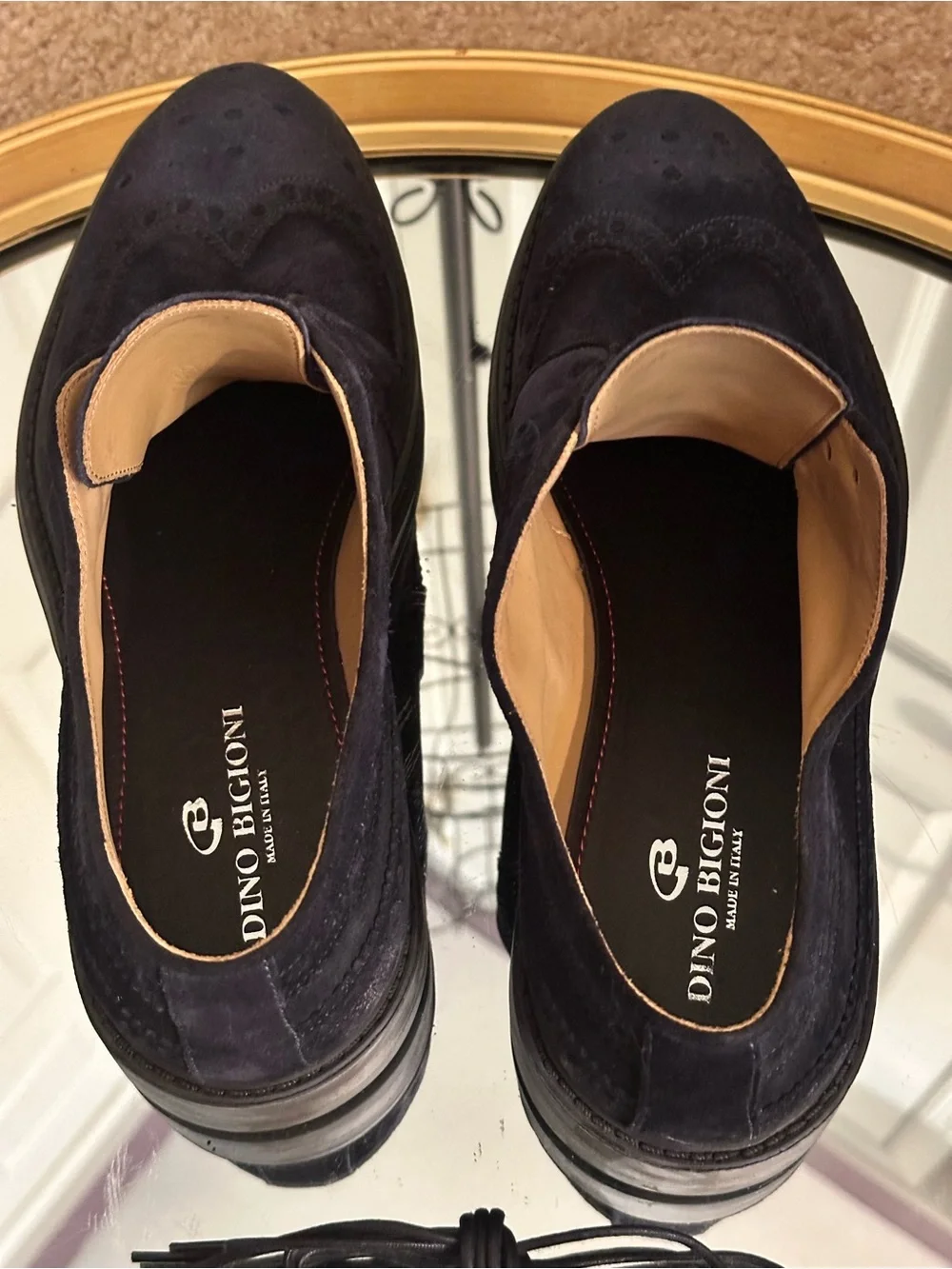 Dino Bigioni navy suede brogue loafers are crafted in Italy men’s size 10.5-11